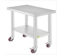 Acekool Table de travail inox professionnelle double niveau 91x60x95 cm - Avec roulettes, hauteur réglable 3 niveaux - Pour cuisine, restaurant, traiteur, industrie - Robuste, facile à nettoyer, sans
