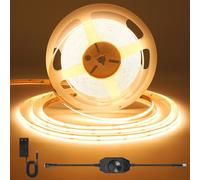 ACELUMO Ruban LED COB 3m Blanc Chaud avec Variateur Bouton, 3000K, CRI 92 | Bande LED Dimmable pour Cuisine, Chambre, Meuble, Interieur Maison, TV, Salon, Armoire, Largeur 8mm, Découpable, Flexible