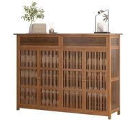 ACEMIC Armoire à Chaussures Multi - Fonctionnelle en Bambou, Style Chinois Moderne, 4 Niveaux avec Tiroir Caché & Portes Respirantes, pour Entrée/Couloir, Marron 130x35x100cm