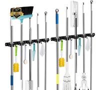 AceMining Accroche Balai Mural, 2 Pack 5 Supports + 4 Crochets Noir Porte Balais Mural, Support Balais Mural, Porte Balais Mural Sans Percage, Rangement Balai, Attache Balai Mural