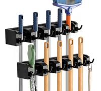 AceMining Accroche Balais Mural Porte avec 5 supports et 6 crochets 2 Pack | porte-outils de jardin, en plastique ABS, épais et durable, Serrage à vis, pour maison cuisine garage stockage