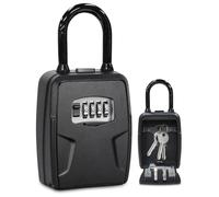 AceMining Boite à Clefs Murale, coffre-fort vec Poignée Amovible, armoire à clés avec 4 Code Sécurisée, boîte de rangement à clés étanche Extérieur pour maison garage location Noir