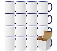 Acen Merchandise Lot de 24 tasses à sublimation sans impression en céramique de qualité supérieure - Gobelets à sublimation avec encre - Intérieur et anse bleu foncé
