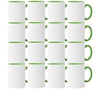 Acen Merchandise Lot de 36 tasses à sublimation sans impression en céramique de qualité supérieure - Gobelets à sublimation avec encre (36 pièces, intérieur et anse vert clair)