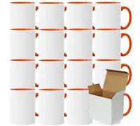 Acen Merchandise Lot de 4 tasses à sublimation sans impression en céramique de qualité supérieure - Gobelets à sublimation avec encre - Intérieur et anse orange