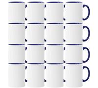 Acen Merchandise Lot de 72 tasses à sublimation sans impression en céramique de qualité supérieure - Gobelets à sublimation avec encre - Intérieur et anse bleu foncé