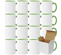 Acen Merchandise Lot de 8 tasses à sublimation sans impression en céramique de qualité supérieure - Gobelets à sublimation avec encre - Intérieur et anse vert clair