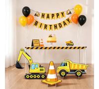 AceOrbit Lot de 3 décorations d'anniversaire pour camion - Fournitures de fête - Grande pelleteuse - Cône de signalisation - Planche creuse - Accessoires debout pour fête prénatale - Décoration