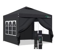 Acepic Tente d'auvent Pop-up de 25,4 x 3 m, Dessus argenté 300D, abri Portable instantané avec poussée à 1 Bouton et Sac de Transport à Roues, 8 piquets et 4 Poids d'auvent (Noir, 3 * 3m)