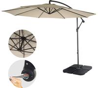 Acerra, parasol, protection solaire, Ø 3m inclinable, polyester/acier 11kg ~ crème avec support