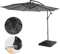 Acerra, parasol, protection solaire, Ø 3m inclinable, polyester/acier 11kg ~ gris avec support