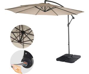 Acerra, parasol, protection solaire, Ø 3m inclinable, polyester/acier 11kg ~ sable-beige avec support