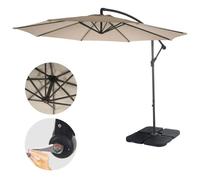 Acerra, Parasol, Protection Solaire, Ø 3m Inclinable, Polyester/Acier 11kg Sable-Beige Avec Support Gris