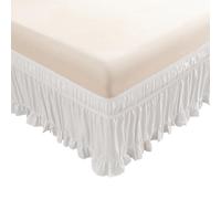 ACESOME Cache-sommier 137 x 190 cm - Jupe de lit à enrouler - Jupe de lit solide à volants - Élastique avec hauteur de 38 cm - En fibre de polyester (blanc, 137 x 190 cm)