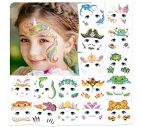 Acevegue 24 Feuilles Tatouage Enfant, Paillette Maquillage Carnaval Tatouage Ephemere Fille Garcon, Papillon Licorne Sirene Tatouages Temporaires Visage Autocollant Petit Cadeau Anniversaire Enfants