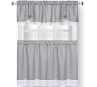 Achim Home Decor Darcy Ensemble de rideaux de fenêtre à étages et cantonnière - 147 cm de large et 61 cm de long - Rideaux filtrant la lumière pour cuisine, chambre, salon et salle à manger (gris/blanc)