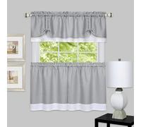 Achim Home Decor Darcy Ensemble de rideaux de fenêtre à niveau et cantonnière - 147 cm de large et 91 cm de long - Rideaux filtrant la lumière pour cuisine, chambre, salon et salle à manger (gris/blanc)