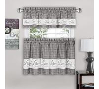 Achim Home Decor Ensemble de Rideaux de fenêtre à étage et cantonnière - 147 cm de Large et 61 cm de Long - Live, Love, Laugh (Gris) - Rideaux filtrant la lumière pour Cuisine, Chambre à Coucher,