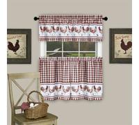 Achim Home Decor Ensemble de rideaux de fenêtre imprimés filtrant la lumière - 147 cm de long, 91,4 cm de large - Barnyard (bordeaux), lavable en machine pour cuisine, chambre, salon et salle à manger
