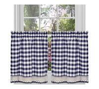 Achim Home Decor Lot de 2 Rideaux de fenêtre à Carreaux écossais - 147,3 cm de Large et 61 cm de Long - Rideaux filtrant la lumière pour Cuisine, Chambre à Coucher, Salon et Salle à Manger - Bleu