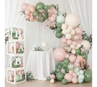 Acidea Kit Arche Ballon Rose Vert Sauge, 152 Stück Grüne Rosa Baby Party Dekoration Neutral mit 4Pcs ballon Boxen et Lettres, Babyparty Deko Junge Mädchen für Baby Shower, Gender Reveal, Anniversaire