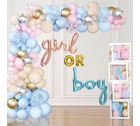 Acidea Lot de 159 pièces Boîtes décoratives pour révélation du sexe, Kit de guirlande de ballons roses et bleus, 4 boîtes avec lettres pour baby shower, anniversaire de garçon ou fille, fournitures de