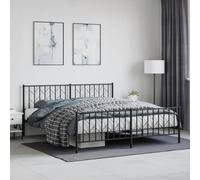 Acier enduit de poudre élégant chambre à coucher classique Noir 183x213cm | Cadre de lit métal robuste sans matelas 183x213cm avec pied de lit noir industriel pour chambre adulte, sommier renforcé