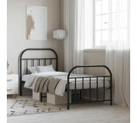 Acier enduit de poudre Élégant intemporel Pied central Noir 90x190cm | Cadre de lit métal 90x190 cm sans matelas, sommier à lattes avec pied de lit noir, robuste et silencieux pour chambre adulte