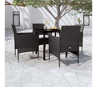 Acier enduit de poudre résine tressée imperméable salle à manger extérieur | Ensemble à manger de jardin avec coussins 5 pcs Noir table verre résine tressée chaise pour terrasse extérieur