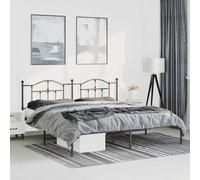 Acier enduit de poudre robuste Classique élégant Noir 193 x 203 cm | Cadre de lit métal robuste 193x203cm sans matelas avec tête de lit noire, sommier à lattes silencieux, design industriel pour