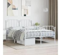 Acier enduit de poudre robuste design classique intemporel 140x190 cm Blanc | Cadre de lit métal robuste 140x190 avec pied de lit blanc, sommier à lattes inclus, sans matelas, structure renforcée pour