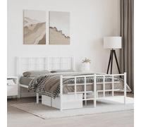 Acier enduit de poudre robuste Design classique intemporel Blanc 140x190 cm | Cadre de lit métal robuste 140x190 cm avec pied de blanc, sommier sans matelas, lit plateforme élégant pour chambre adulte,