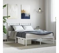 Acier enduit de poudre robuste Élégant intemporel Blanc 140 x 190 cm | Cadre de lit métal 140x190 cm avec tête de lit blanche, sommier renforcé sans matelas, structure stable et élégante pour