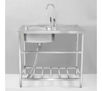Acier inoxydable 304 Autoportant Évier simple, Poste de travail pour cuisine restaurant Avec robinet et bonde Etagères rangement, Pour buanderie/garage/cuisine/bar/jardin(Single layer)