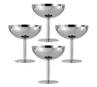 Acier Inoxydable Coupes à Dessert sur Pied 4 Pièces 150ml | Format Rond, Finition Argentée Polie, Surface Non Poreuse, Entretien Facile, Présentation Élégante pour Yaourt, Glace