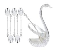 Acier Inoxydable Cuillères à Dessert avec Support Cygne Argentées | Socle Cygne Décoratif, Accès Rapide au Buffet, pour Gâteaux et Fruits, Style Élégant