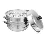 Acier Inoxydable Cuiseur Vapeur pour Cuisson Épais à 3 Niveaux | Poignées Latérales, Conception Perforée, Résistance Élevée à Chaleur, Finition Argenté, Usage la Cuisine