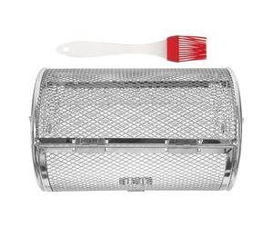 Acier Inoxydable Panier Rôtissoire Argenté, avec Brosse | Cage Rotative à Grille pour Four, Support de Cuisson, Usage la Cuisine, Structure Rigide, Finition Argentée Couleur Aléatoire