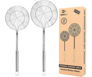 Acier inoxydable Passoire en toile d'araignée Set de 2 avec long manche, cuillère de cuisine Outil de cuisine