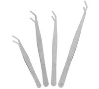 Acier Inoxydable Pinces à Épiler 4 Pièces 14 à 25cm | Placement Précis des Plantes, pour Semis et Décor Miniature, Prise Ergonomique, Argenté