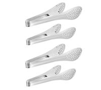 Acier Inoxydable Pinces Alimentaires 4 Pièces | Moulage Monobloc Forgé, Manches Longs, Prise Sûre sans Écraser les Aliments, Légères, Argenté