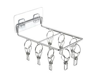 Acier Inoxydable Porte-chaussettes Mural à 8 Pinces 2 Pièces | Adhésif sans Trace, Antidérapant et Robuste, pour Linge Bébé, Torchons, Balcon, Salle de Bain