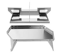 Acier Inoxydable Support de Barbecue Base Surélevée Pliable, Extérieur | Grille Ronde pour Réchaud à Gaz, Cadre Robuste, Isolation du Sol, Argenté, Camping et Jardin