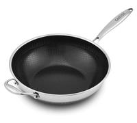 Acier inoxydable Tri-Ply 316 - Wok/poêle à frire - Revêtement antiadhésif alvéolé des deux côtés - 33 cm - 4–5 L - Compatible gaz et induction - Sans couvercle