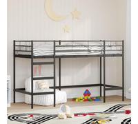 Acier robuste finition mate Mezzanine avec espace de jeu Noir 90 x 190 cm | Lit Mezzanine Enfant Noir 90x190 cm Acier Robustesse Moderne Economise Espace Chambre Junior