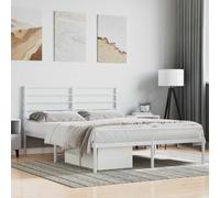Acier robuste lattes métal design classique chambre à coucher Cadre 160 | Cadre de lit métal 140x200 avec tête de lit blanche, sommier renforcé sans matelas, structure stable et silencieuse pour