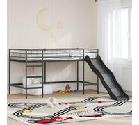 Acier Robuste Toboggan ludique Design Moderne Noir 99 5 x 200 cm | Lit superposé enfant avec toboggan Noir et anthracite, meuble junior avec échelle, literie 90x190 cm, chambre kids et ados,