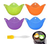 ACKKOR Lot de 4 Pocheuses à Oeufs en Silicone avec Pinceau à Huile, Moules à Oeufs Pochés Réutilisables pour Friteuse à Air, Micro-Ondes et Cuisinière, sans BPA, Anti-adhésif, Style 1