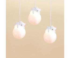 ACLBLK Mignon Ours Pendentif Lumière Impression 3D Lune Globe Dessin Animé Lapin Endormi Lustre Enfants Planète Suspension Lampe Enfants Chambre 3 Lumière Suspension Garçon Filles Chambre Chevet, 3