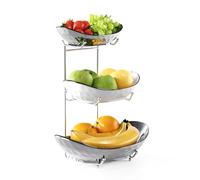 Acliys Bol à fruits, panier à fruits en céramique à 3 niveaux, bol de service avec support en métal, bols de cuisine en porcelaine pour stockage de fruits et légumes, casse-croûte, dessert, gâteau
